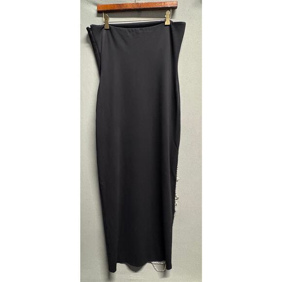 NBD Women's Black Strapless Bodycon Midi Rhinestone Chain Dress Small - Picture 3 of 16